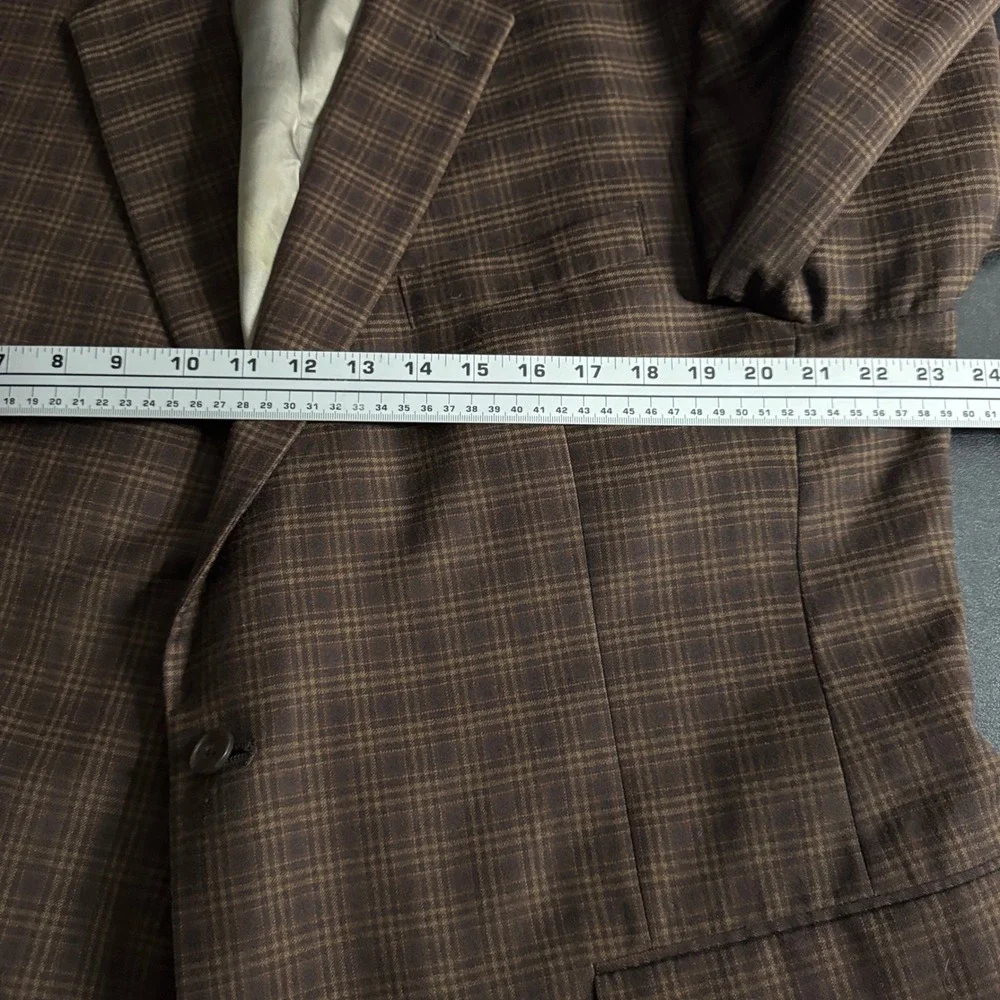 Hart Schaffner Marx Gold Trumpeter Mens Brown Plaid Blazer‎ Coat 46R - Picture 5 of 10
